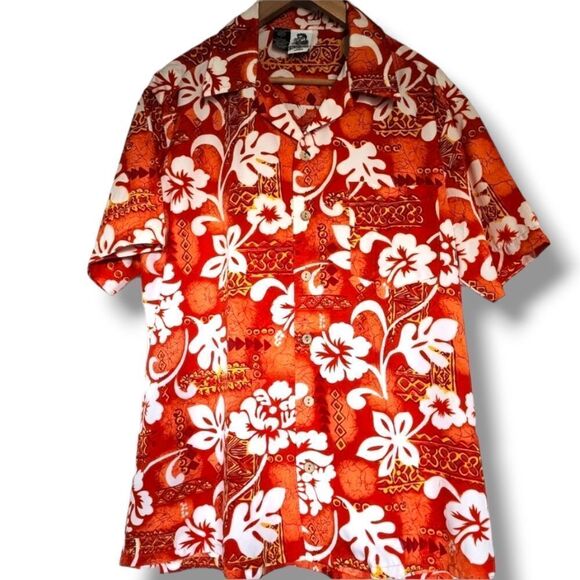 Vintage Kennington Mens Large Hawaiian Shirt Red Floral Aloha Short Sleeve - Picture 1 of 3